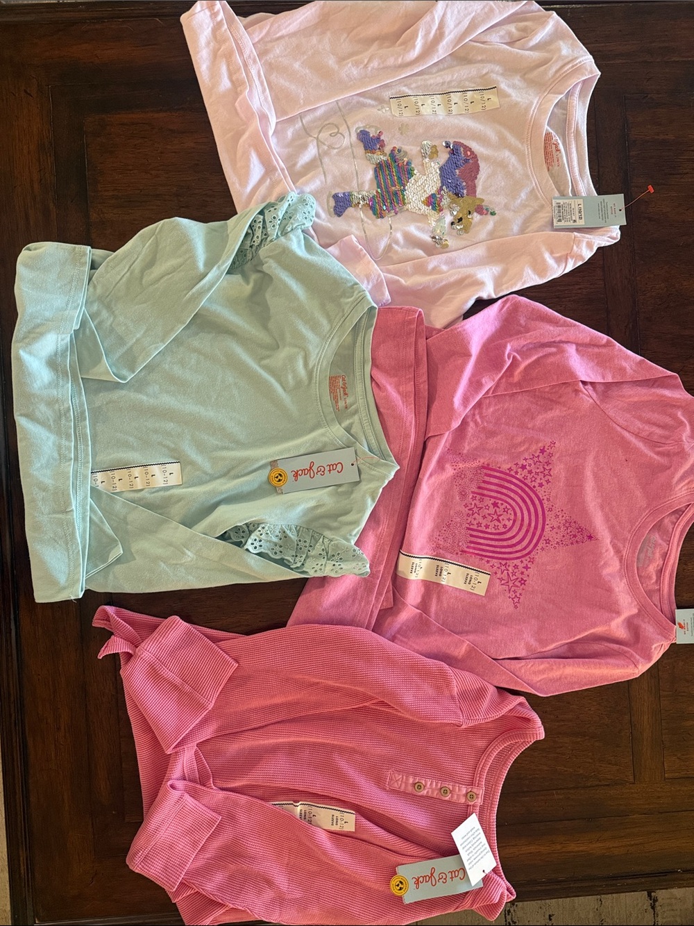 Cat & Jack Pink & Mint Girls' Long Sleeve Tops - Mix of Prints- Size 10/12